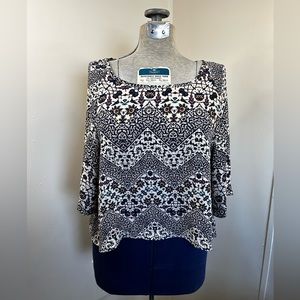 About A Girl Multi-Colored Floral Chevron Striped 3/4 Sleeve Blouse Women’s Sm